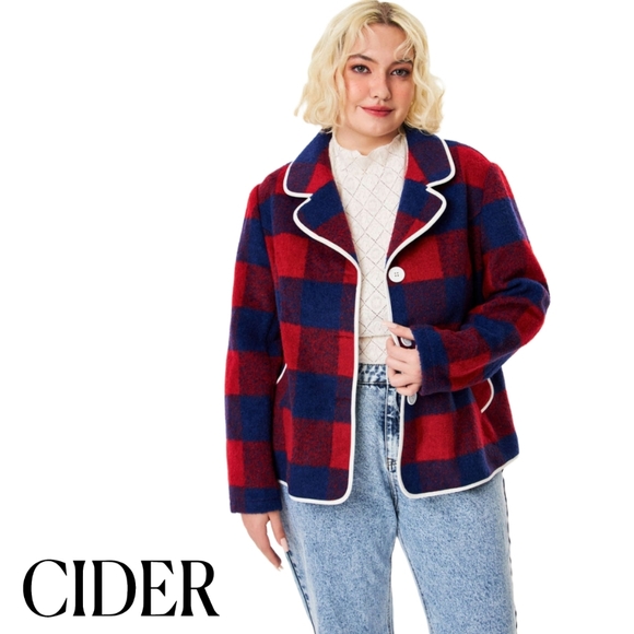 Cider Jackets & Blazers - ❗SOLD❗NWT CIDER Blue & Red Check Sherpa Button Up Jacket XL/1XL